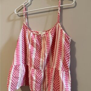 LOFT Pink and Cream Striped Ruffle Camisole